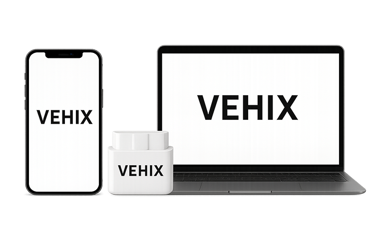 VEHIX phone, adapter, and laptop